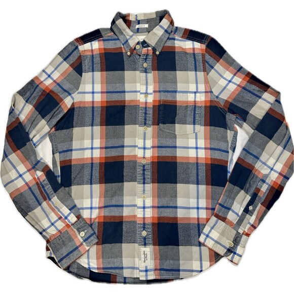 Abercrombie & Fitch Muscle Flannel Shirt Medium Red Blue Plaid Button Up Preppy - Picture 1 of 10